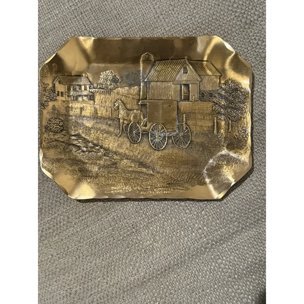 Vintage Wendell August Forge solid Bronze Tray Amish Farm